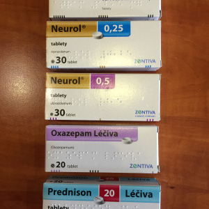 Stahují se běžné léky z úrovně pacientů - Atram 12,5, Neurol 0,25, Neurol 0,5, Oxazepam a Prednison 20 - jejich balení mohou obsahovat jiný lék!